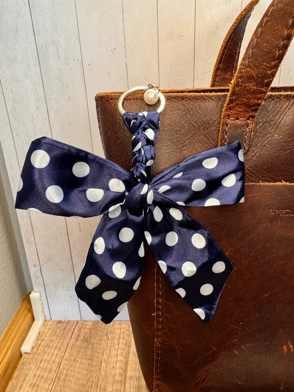Blue Polka Dot Bow Keychain Blue Purse Accessories Polka Dots White Blue Charm